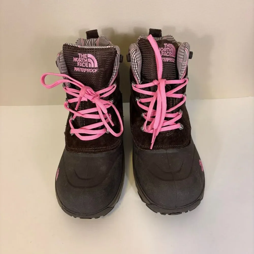 The‎ North Face Brown Suede Insulated Winter Boots with Pink Laces US 6